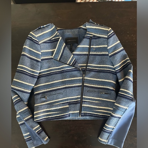 BCBG MaxAzria blue stripe Moto jacket - Picture 3 of 9